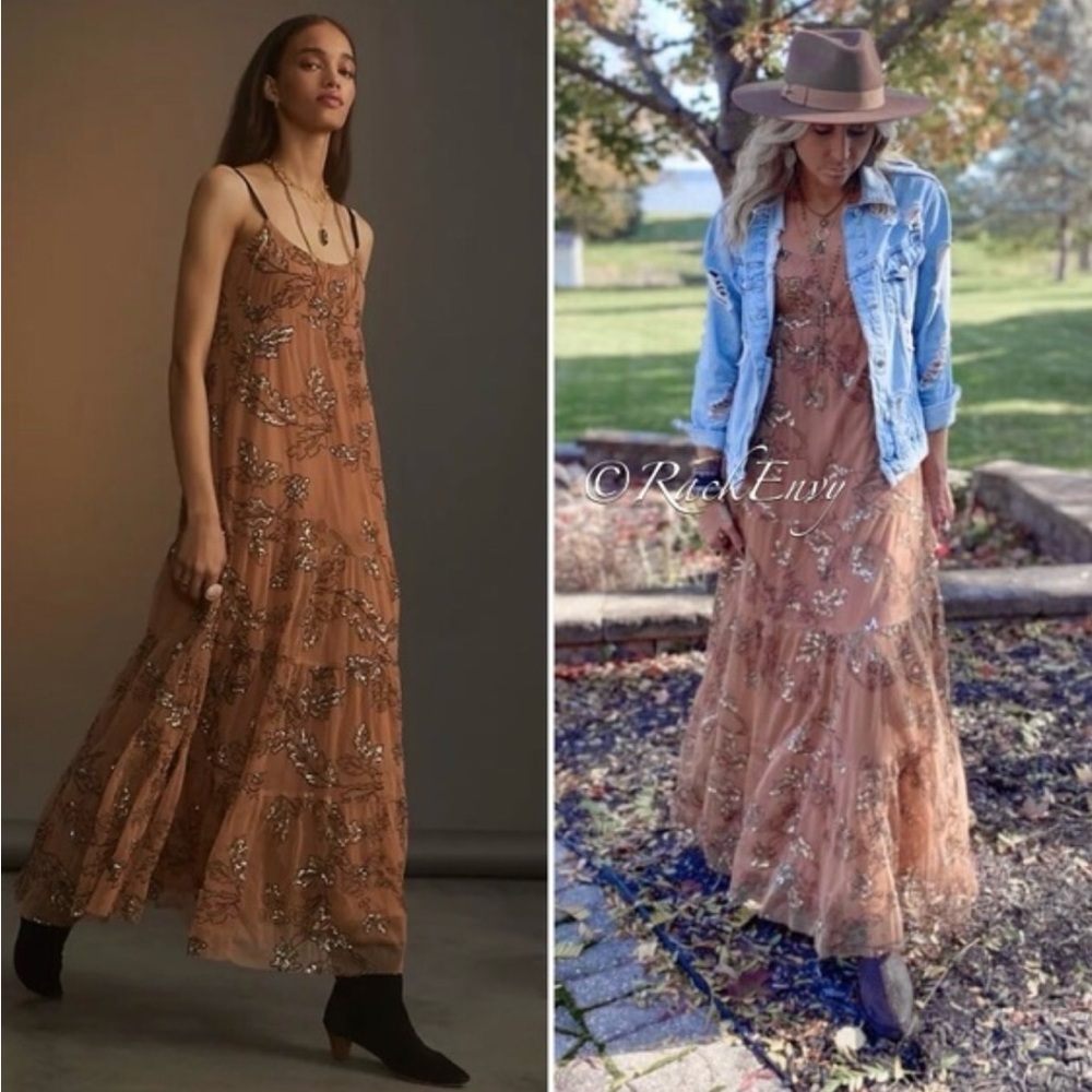 Anthropologie sequined tulle midi dress